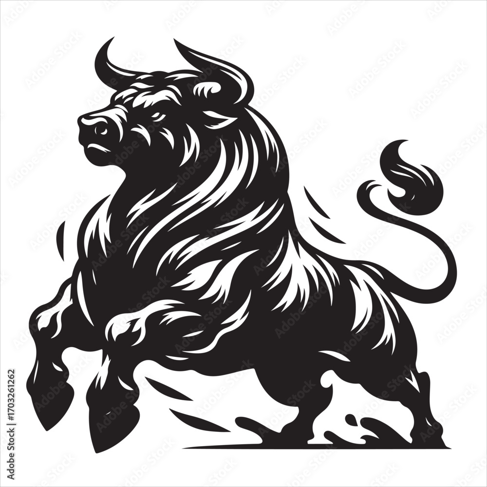 Fototapeta premium Bold Black Bull Silhouette Vector Illustration