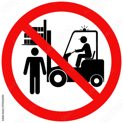 Standing under the forklift is prohibited, Do not stand in front of running loader. Flat vector illustration design isolated on white background