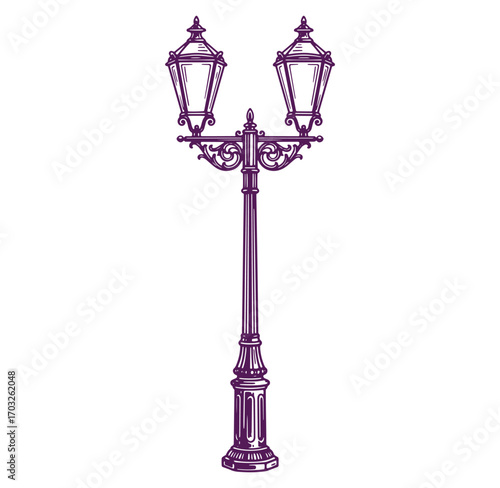 Elegant vintage purple street lamp illustration for design and urban decoration concepts