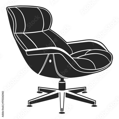 Modern Black Leather Swivel Armchair with Chrome Base.