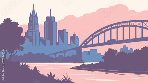 Sydney City Skyline with Harbour Bridge.