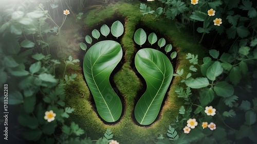 Green eco footprint with leaf design symbolizes sustainable and eco-friendly living.