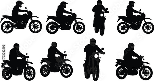 Motorcycle rider silhouettes, biking adventure, motorbike riding, helmet safety, off-road motorcyclist, motorcycle travel, speed and freedom, riding gear, biker lifestyle, motorbike journey.