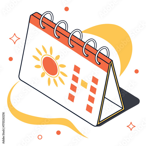 Calendar with Sun Icon, Planning and Scheduling.