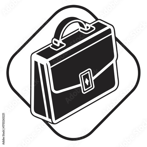 Black and white isometric briefcase icon for business and professional use.