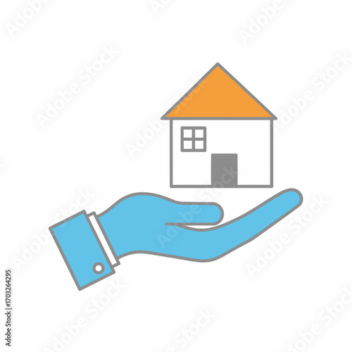 Hand gently offering a small house, symbolizing homeownership, real estate, or property security.