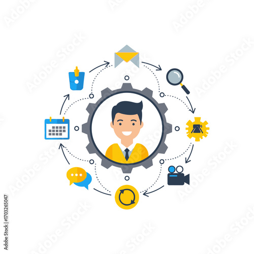 Business process management with icons and gears