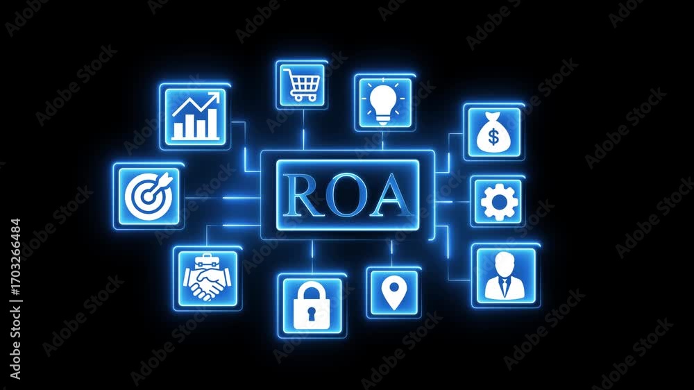 Return on Assets R O A concept business finance growth strategy icons network connections digital