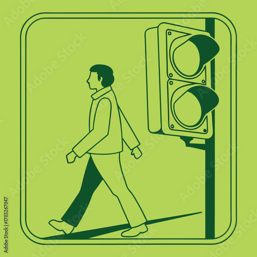 Illustration of a Pedestrian Crossing at a Traffic Light.