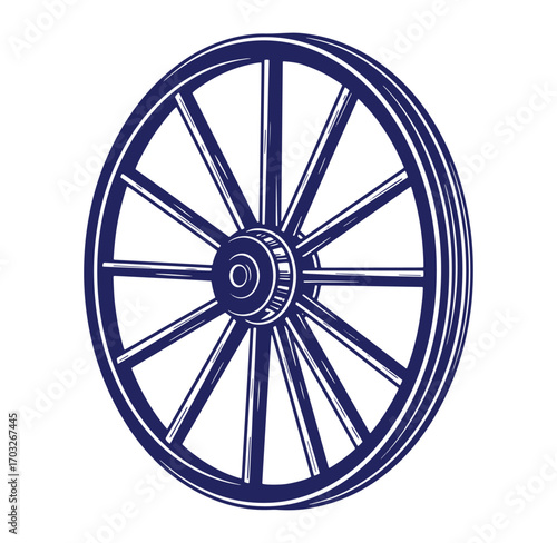 Vector illustration of an antique wooden wagon wheel isolated on white background