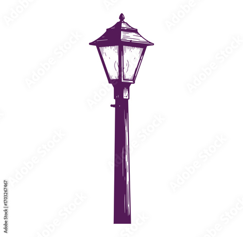Vector illustration of an elegant purple vintage street lamp isolated on white background