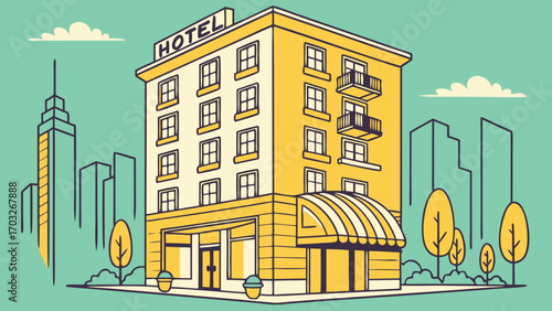 Yellow building hotel urban cityscape architecture.