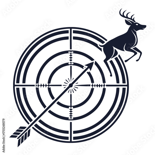 Archery hunting emblem with a leaping deer and target.