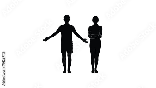 Emotional Conflict Scene, Silhouettes of Two Figures, Abstract Setting, Illustration, Minimalist Design, Dynamic Perspective