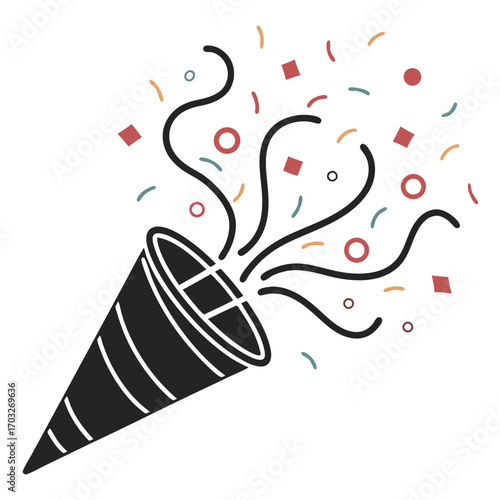 Party Popper Exploding With Confetti And Streamers.