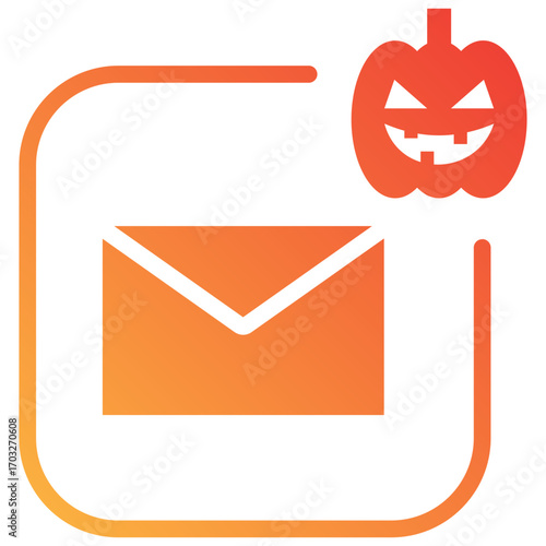 Flat gradient style mail icon with Halloween pumpkin accent, perfect for spooky seasonal UI design