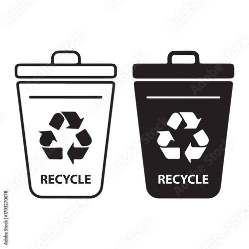 Trash bin and recycling icon set