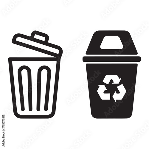 Recycling and trash silhouette icons