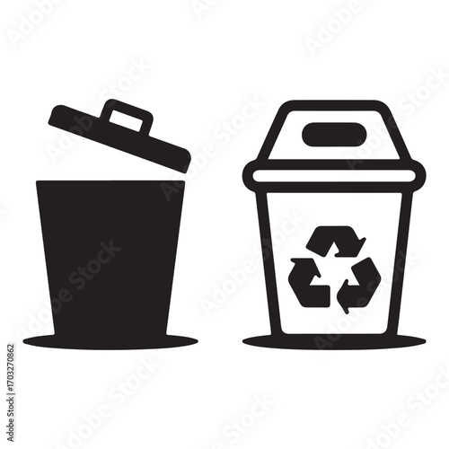 Recycling and trash silhouette icons