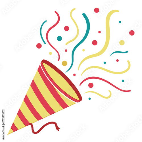 Party Popper Exploding With Colorful Confetti and Streamers.