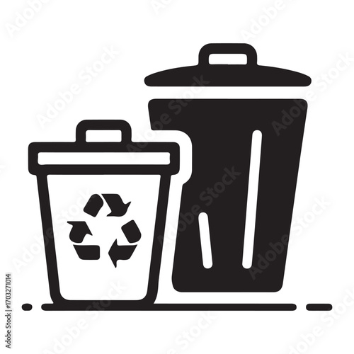 Trash bin and recycling icon set