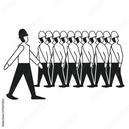 Black Silhouette Vector of Soldier Leading Group