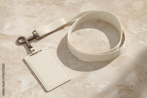 Wallpaper Mural Cream-colored ID card with lanyard on marble surface Torontodigital.ca
