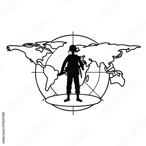 Black Silhouette Vector of Soldier Silhouette with Weapon One