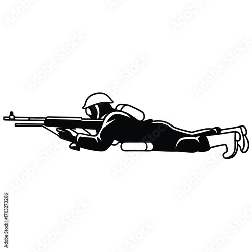 Black Silhouette Vector of Soldier Sniper Prone Position