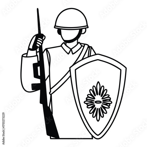 Black Silhouette Vector of Soldier Silhouette with Weapon