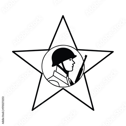 Black Silhouette Vector of Soldier Silhouette Inside Shape
