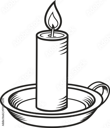 Vector art of a lit candle in a candlestick holder