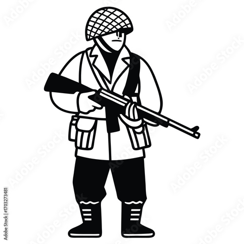 Black Silhouette Vector of Soldier Standing Three Pose