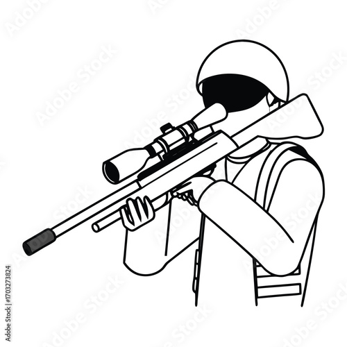 Black Silhouette Vector of Soldier with Sniper Rifle