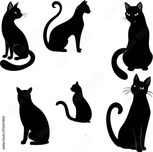 a-collection-of-black-cat-silhouettes-against-a-wh.eps