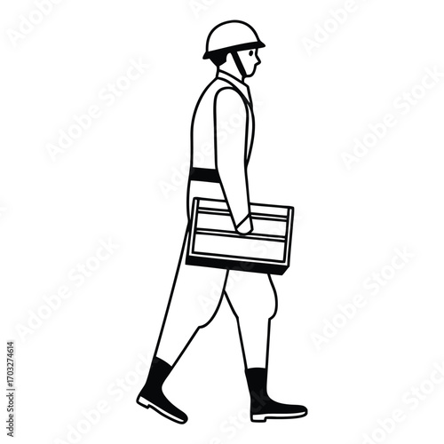 Flat Vector of Soldier Carrying Ammunition Box
