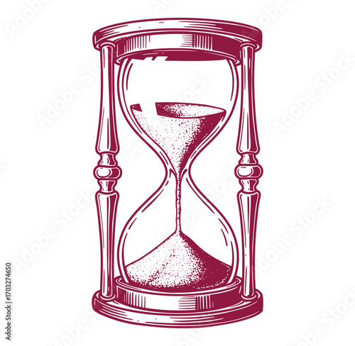 Antique hourglass with flowing sand symbolizing time passage and deadline concept