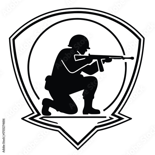 Flat Vector of Soldier Crouching Silhouette