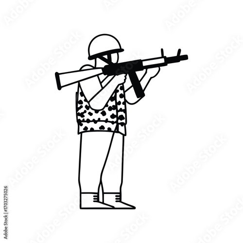 Flat Vector of Soldier Loading Weapon Silhouette