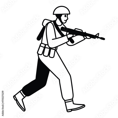 Flat Vector of Soldier Running with Weapon