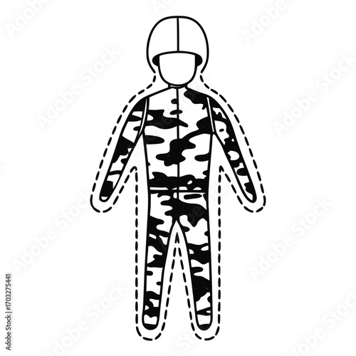 Flat Vector of Soldier Silhouette with Camouflage