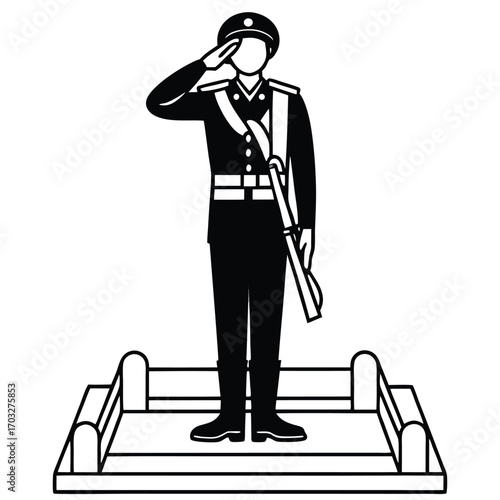 Flat Vector of Soldier Standing with Salute