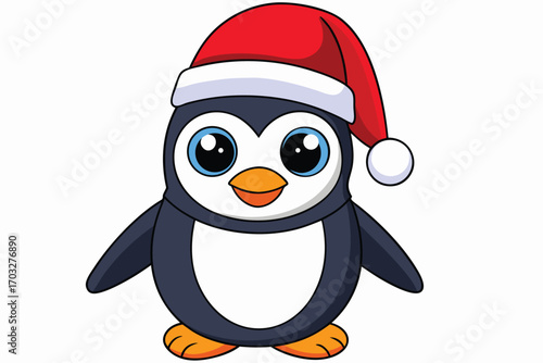 Cute cartoon penguin wearing santa hat funny christmas pose for holiday fun vector