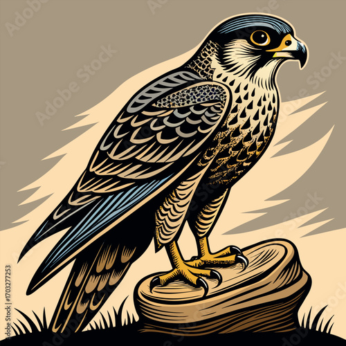 a-detailed-illustration-of-a-falcon-perched-on-a-l vector design .eps