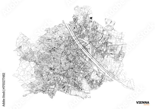 Vector city map of Vienna with highway network. Detailed urban street plan for architecture, transport, and city planning projects