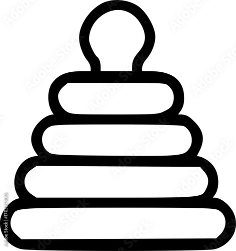 A black and white line art icon of a classic children's stacking ring toy pyramid.