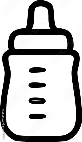 Illustration of a baby bottle with measurement markings.