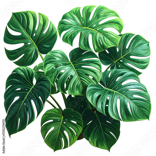 Lush monstera leaves in a cluster