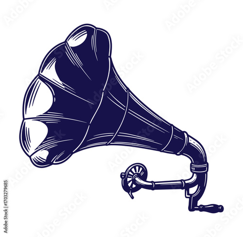 Detailed vector illustration of a vintage antique gramophone with elegant lines and engraving style