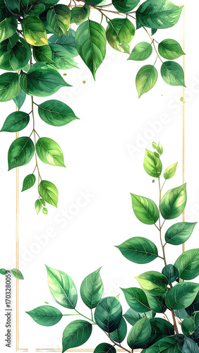 A botanical frame of lush green leaves